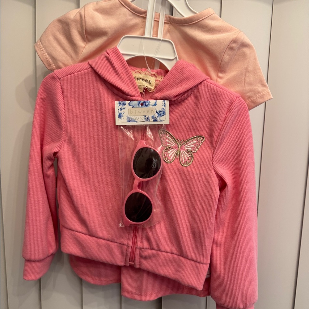 btween Kids Pink Butterfly Hoodie